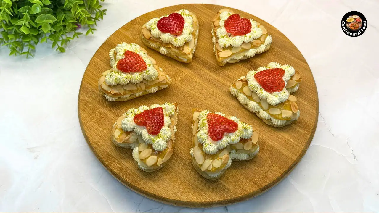 Strawberries Cream Filled Puff Pastry Hearts 🍓❤️