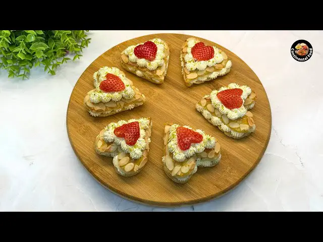 Strawberries Cream Filled Puff Pastry Hearts 🍓❤️